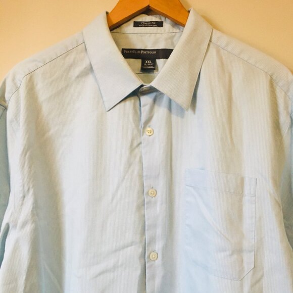 Perry Ellis Portfolio Classic Fit Luxury Cotton Pale Blue Dress Shirt - Picture 5 of 16